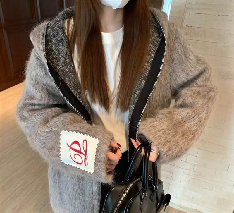 フード付きジップアップウールコート...