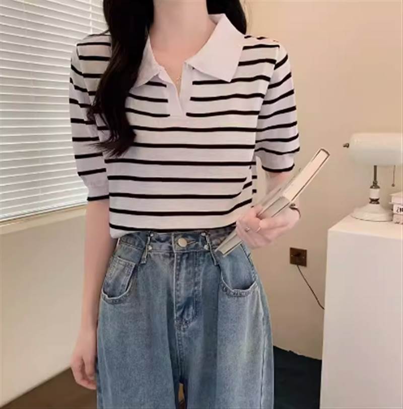 レディース トップス 半袖 カットソー ポロ 襟付き ストライプ 大人可愛い きれいめ シンプル カジュアル 上品 おしゃれ 個性的 クール エレガント 主役級 存在感 春 夏 10代 20代 30代 40代 お姉さん 学生 学校 通学