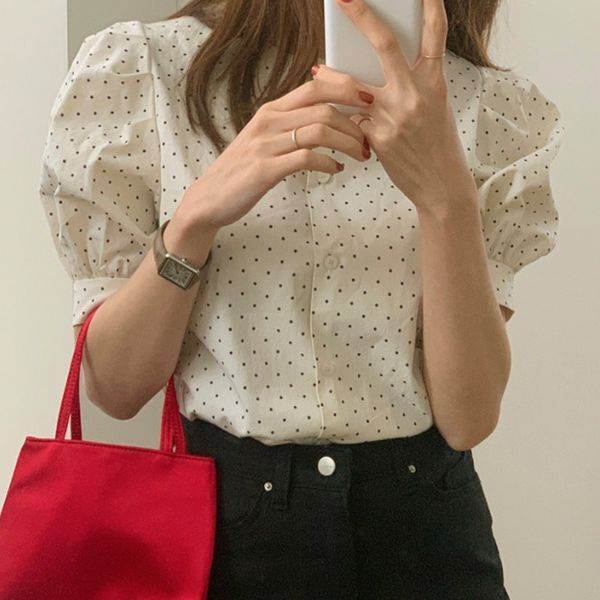 レディーストップスブラウス半袖パフ...