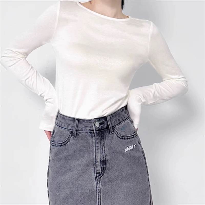 T-Shirts - レディース トップス ロンT カットソー インナー 長袖 萌袖 ロングスリーブ ラウンドネック スリム スマート 薄手 きれいめ シンプル カジュアル 上品 おしゃれ こなれ感 ラフ スポーティー ルーズ ベーシック アクティブ 無地 春