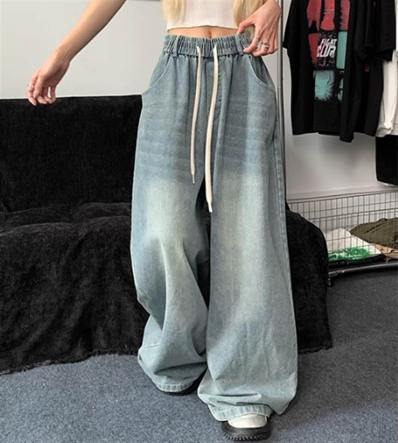 乐天商城 - レディース パンツ ボトムス ワイド ワイドレッグ ロング ひも ポケット ウエストゴム デニム 大人可愛い シンプル カジュアル おしゃれ かっこいい こなれ感 ラフ 個性的 主役級 存在感 楽ちん 無地 春 夏 秋 冬 オールシーズン