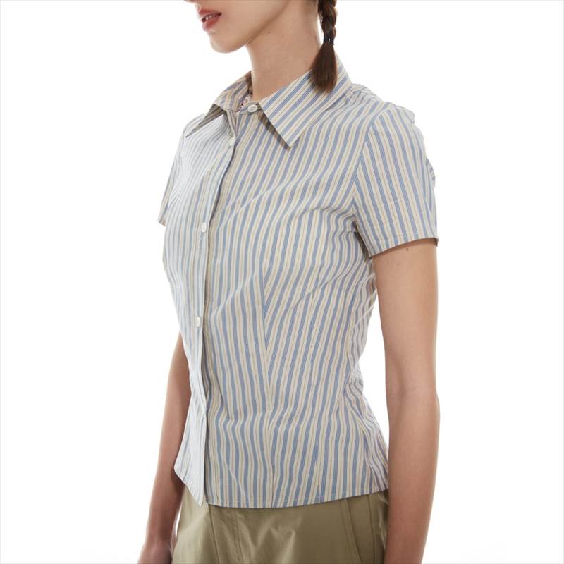 ストライプ半袖シャツ襟付きストライ...