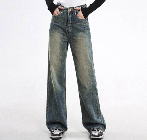 レディース パンツ ボトムス ジーンズ ストレートパンツ デニムパンツ 丈長 フルレングス ストレート ファスナー ポケット ハイウエスト ボタン ウォッシュ 大人可愛い シンプル カジュアル おしゃれ かっこいい レトロ ラフ ルーズ