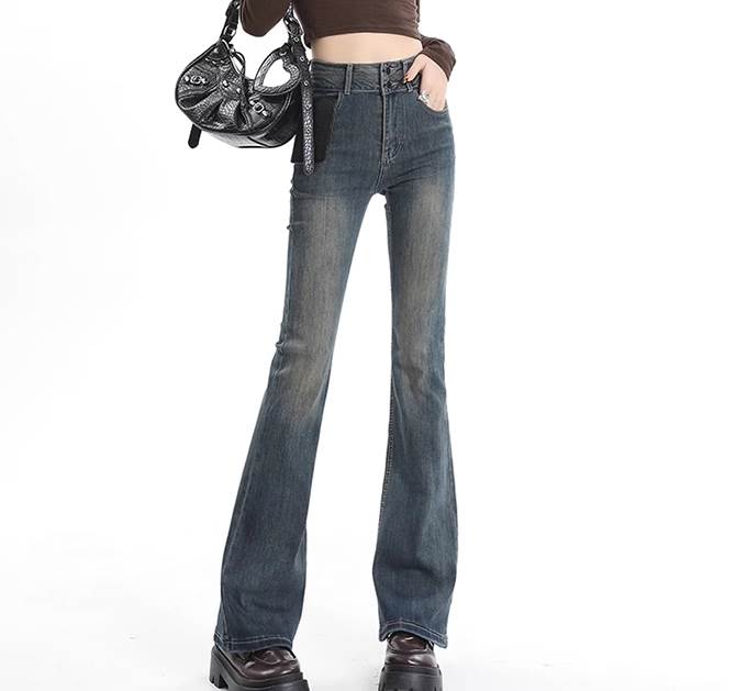 レディース パンツ ボトムス ジーンズ デニムパンツ 丈長 フルレングス ブーツカット ファスナー ポケット ハイウエスト ボタン 大人可愛い きれいめ カジュアル おしゃれ かっこいい レトロ ボーイッシュ ガーリー ベーシック