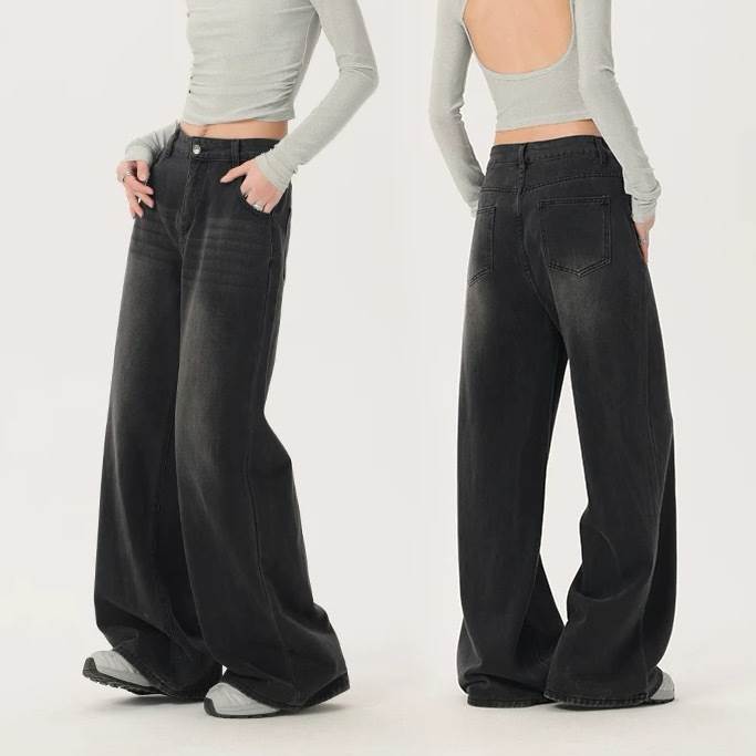 樂天商城 - レディース パンツ ボトムス デニム ジーンズ Gパン ストレートパンツ ロングパンツ ワイドパンツ デニムパンツ ロング ワイド ストレート ストリート ファスナー ポケット ハイウエスト ボタン ヴィンテージ アメカジ ウォッシュ