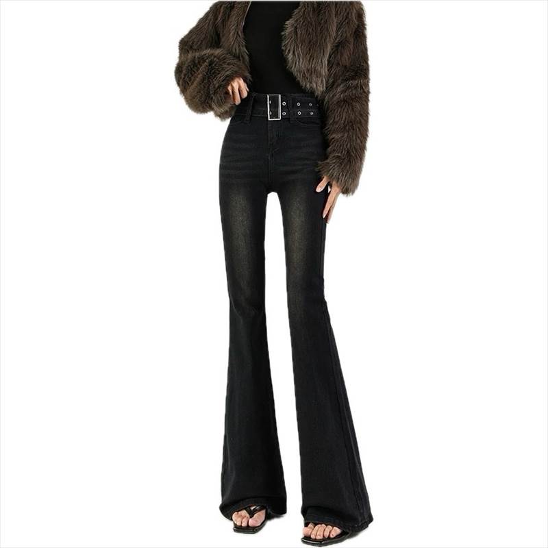 Boot Cut Jeans - レディース パンツ ボトムス デニム ジーンズ Gパン ロングパンツ デニムパンツ フレアパンツ ロング フルレングス フレア セミフレア タイト スリム 細身 ブーツカット ファスナー ポケット ハイウエスト ボタン ウォッシュ