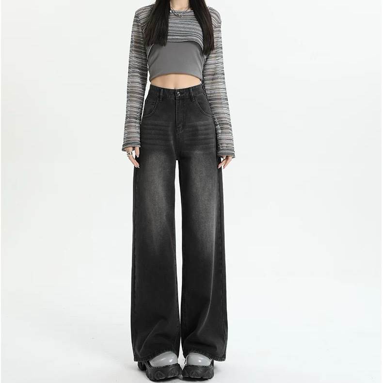 レディース パンツ ボトムス デニム ジーンズ Gパン ストレートパンツ ロングパンツ ワイドパンツ デニムパンツ ロング 丈長 フルレングス ワイド ストレート ストリート ファスナー ポケット ハイウエスト ボタン ヴィンテージ