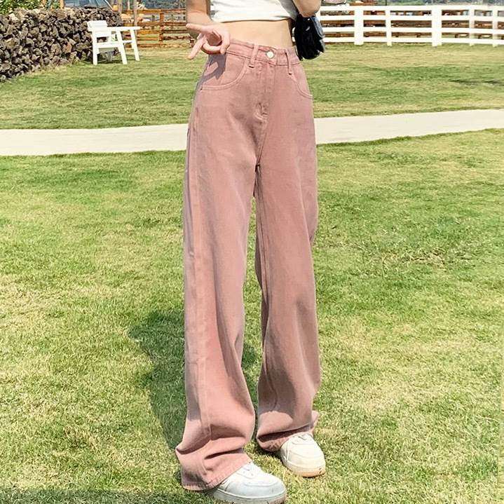 直筒褲 - パンツ ボトムス デニム ジーンズ Gパン ストレートパンツ ロングパンツ ワイドパンツ デニムパンツ ロング ワイド ストレート フェミニン ファスナー ポケット ハイウエスト ボタン カラーデニム きれいめ シンプル カジュアル