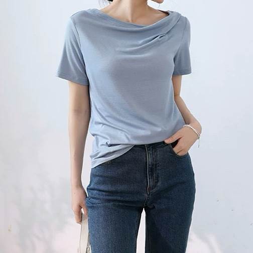 樂天商城 - レディース トップス Tシャツ 半袖 Vネック ラウンドネック スリム ドレープ フェミニン コンサバ きれいめ シンプル カジュアル 上品 おしゃれ かっこいい こなれ感 ラフ 個性的 クール エレガント ナチュラル 無地 春 夏 母の日