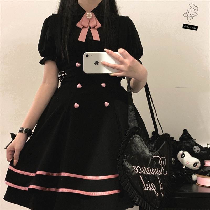 ゴシックロリータスカート 地雷系サスペンダースカート レディース スカート ワンピース ワンピドレス サロペット ジャンパースカート ミニ ショート フレア スリム 細身 フェミニン プリーツ タック タックプリーツ かわいい カジュアル