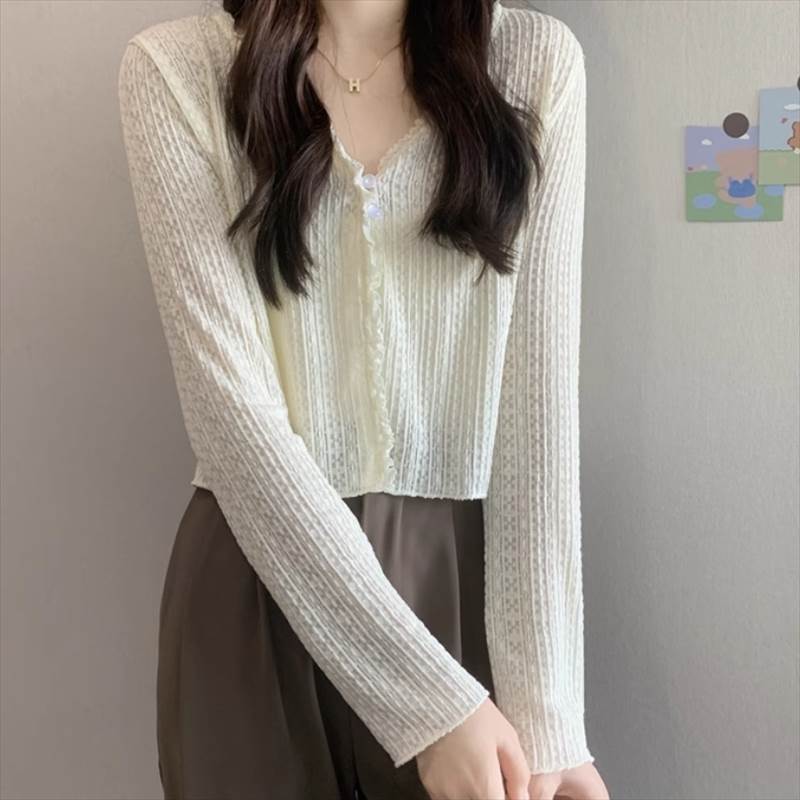 Rakuten - レディース カーディガン 上着 日焼け止め ショートニットジャケット 羽織 前開き ミニ ショート 長袖 Vネック スリム 細身 スマート 伸縮性 ボタン 薄手 かわいい 大人可愛い きれいめ シンプル カジュアル 上品 おしゃれ レトロ