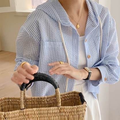 樂天商城 - レディース ブルゾン フード付きシャツ トップス パーカー 羽織 ショート 長袖 フード ボタン 薄手 かわいい 大人可愛い シンプル カジュアル おしゃれ ラフ ルーズ キュート ナチュラル ストライプ 春 夏 秋 デート お出かけ