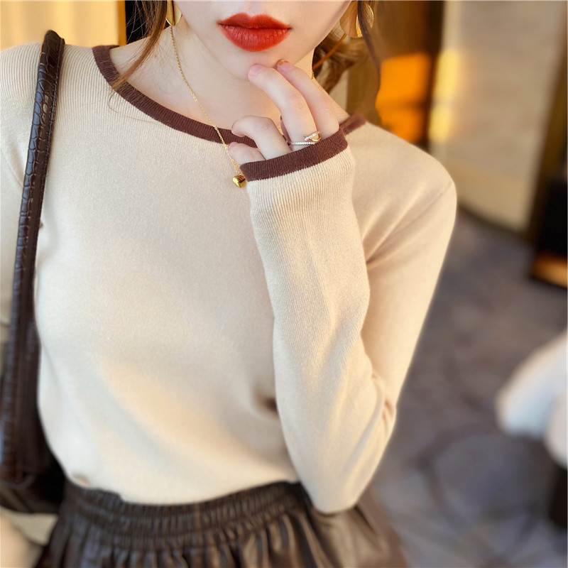 トップス ニットソー 長袖 ボートネック プルオーバー ミディアム丈 タイト 萌袖 ツートンカラー かわ..