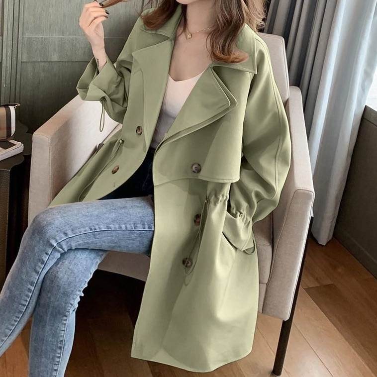 乐天商城 - アウター コート ミディアム丈コート トレンチコート 前開き ダブルボタン ポケット ミディアム丈 かわいい 大人可愛い きれいめ シンプル 上品 おしゃれ かっこいい カジュアル こなれ感 個性的 レトロ 主役級 存在感 抜け感 秋 冬