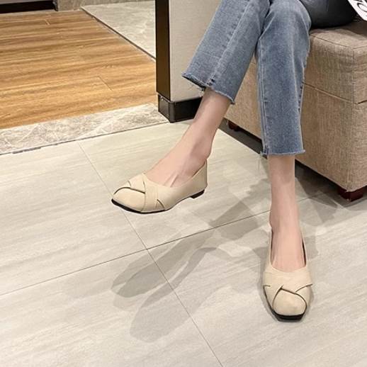 レディース パンプス ぺたんこパンプス フラット ぺたんこ スクエアトゥ 柔らかい 美脚 脚長 かわいい ..