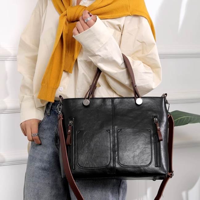 樂天商城 - バッグ カバン レディース ショルダー トート 肩がけ 手持ち 大容量 多収納 多機能 便利 自立 スクエア 四角 やわらかい 革 かわいい 大人可愛い きれいめ シンプル カジュアル 上品 お洒落 かっこいい レトロ こなれ感 ラフ