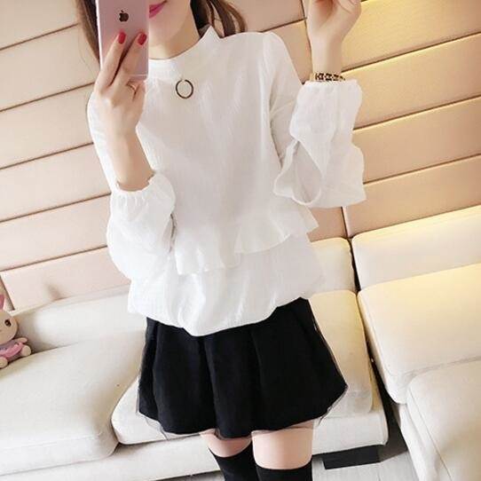 乐天商城 - トップス ブラウス 長袖 ハイネック プルオーバー ミディアム丈 フリル かわいい 大人可愛い きれいめ シンプル 上品 おしゃれ かっこいい カジュアル こなれ感 個性的 主役級 存在感 抜け感 春 夏 秋 ベーシック ナチュラル