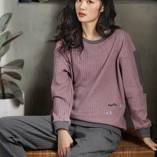 Room Wear - トップス ボトムス パンツ 部屋着 寝巻き ロング丈 袖あり 長袖 ラウンドネック ストレート リブ ウエストゴム 2点セット 大人可愛い シンプル カジュアル かっこいい 大人女子 こなれ感 ラフ ガーリー ルーズ 抜け感 秋 冬 2022 10代 20代 30代 レディース 学生