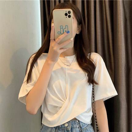 乐天商城 - ツイストTシャツ トップス Tシャツ ショート ショート丈 袖あり 半袖 ラウンドネック ポリエステル かわいい 大人可愛い きれいめ シンプル カジュアル 大人 上品 おしゃれ お洒落 大人可愛い 大人女子 こなれ感 ラフ キュート ガーリー 個性的 エレガント モダン