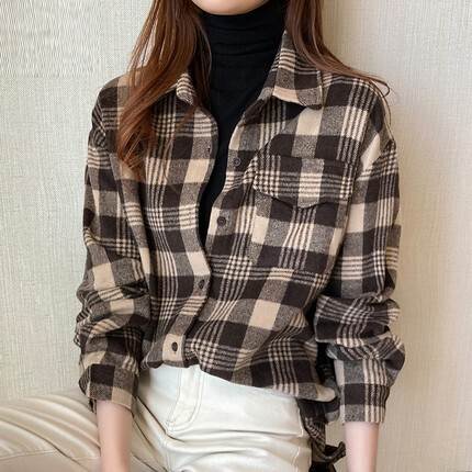 チェック柄シャツ トップス シャツ ブラウス 袖あり 長袖 襟付き 前開き かわいい 大人可愛い きれいめ シンプル カジュアル 大人 上品 おしゃれ お洒落 大人可愛い 大人女子 こなれ感 ボーイッ