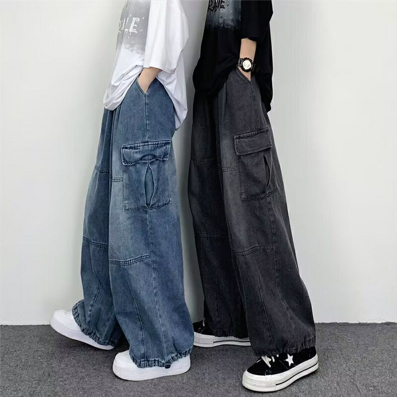 ボトムス パンツ ロング丈 ストレート ワイド ポケット カーゴ デニム ゆったり 送料無料 個性的 大きいサイズ M L XL 2XL 3XL 青 黒 シンプル カジュアル おしゃれ かっこいい こなれ感 ラフ メンズライク ボーイッシュ ルーズ パンツ 無地 春 夏 秋 冬 男女兼用 レディース orientalwind-10049775 ORIENTAL WIND サンプル画像2