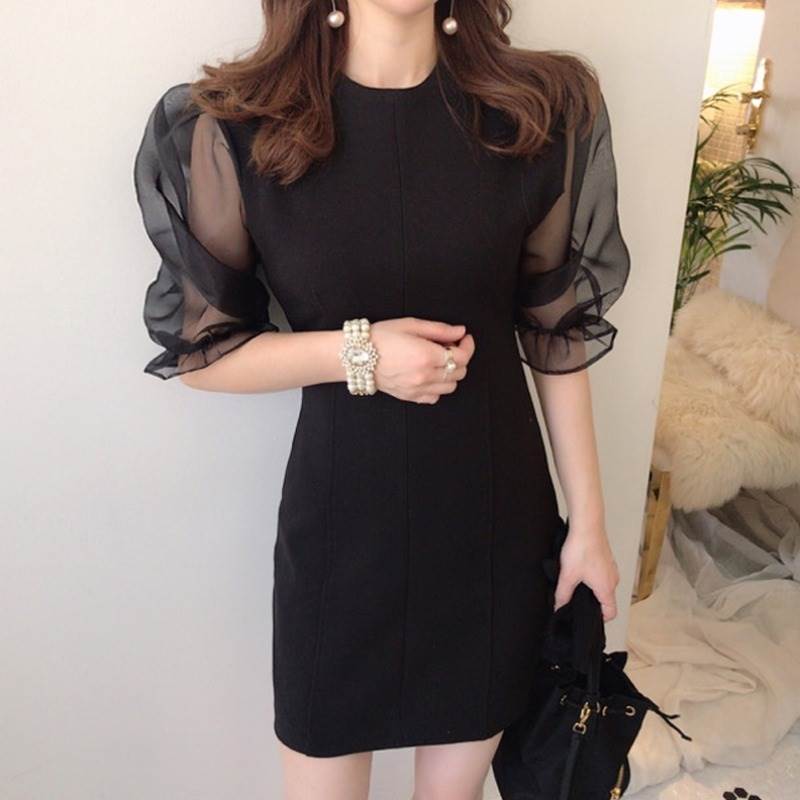 ワンピース ひざ丈 袖あり タイト チュール シフォン かわいい 大人可愛い きれいめ シンプル カジュアル 大人 上品 おしゃれ お洒落 かっこいい 大人可愛い 大人女子 こなれ感 ラフ マニッシュ ラブリー ガーリー ルーズ 個性的 クール モード系 エレガント モダン