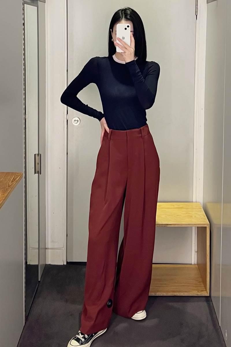 ボトムス パンツ ワイドパンツ ストレートパンツ カラーパンツ ロング ロング丈 ワイド ハイウエスト シンプル 大人 おしゃれ かっこいい レトロ こなれ感 メンズライク マニッシュ クール モード系 モダン とろみ感 無地 春 夏 秋 冬 オールシーズン 10代 20代 30代 2