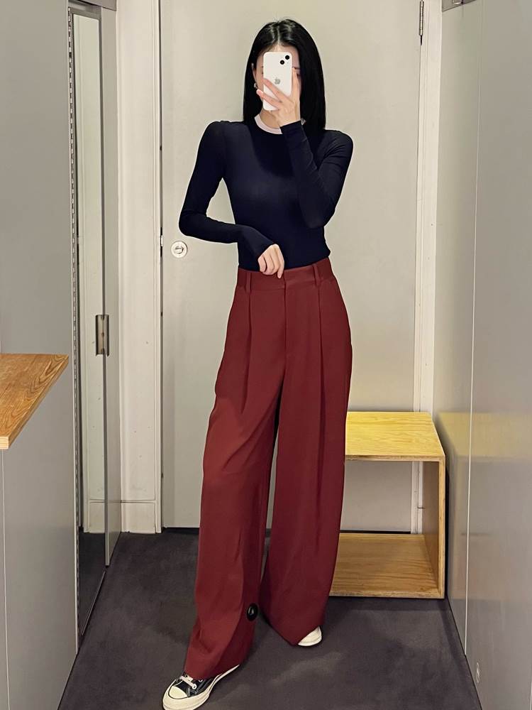 ボトムス パンツ ワイドパンツ ストレートパンツ カラーパンツ ロング ロング丈 ワイド ハイウエスト シンプル 大人 おしゃれ かっこいい レトロ こなれ感 メンズライク マニッシュ クール モード系 モダン とろみ感 無地 春 夏 秋 冬 オールシーズン 10代 20代 30代 3