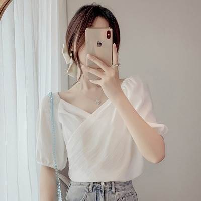 トップスブラウスカットソー半袖パフ...