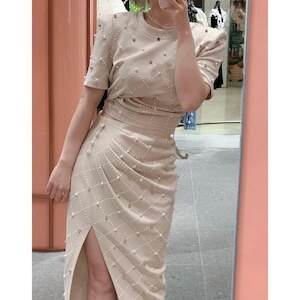 乐天商城 - パール×ビジュースリットロングset up ワンカラー