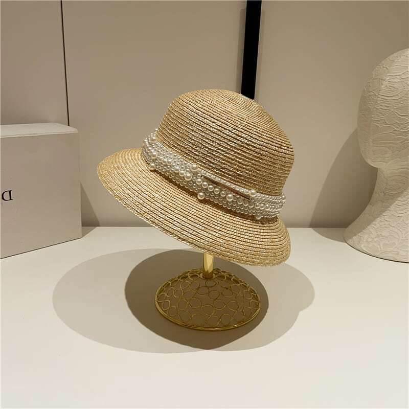 帽子 パール ラウンド ストローハット 1色 日差しよけ エレガント 麦わら帽子 風通し
