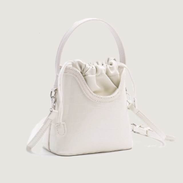 巾着型ミニショルダークロコバッグ 3色 合成皮革