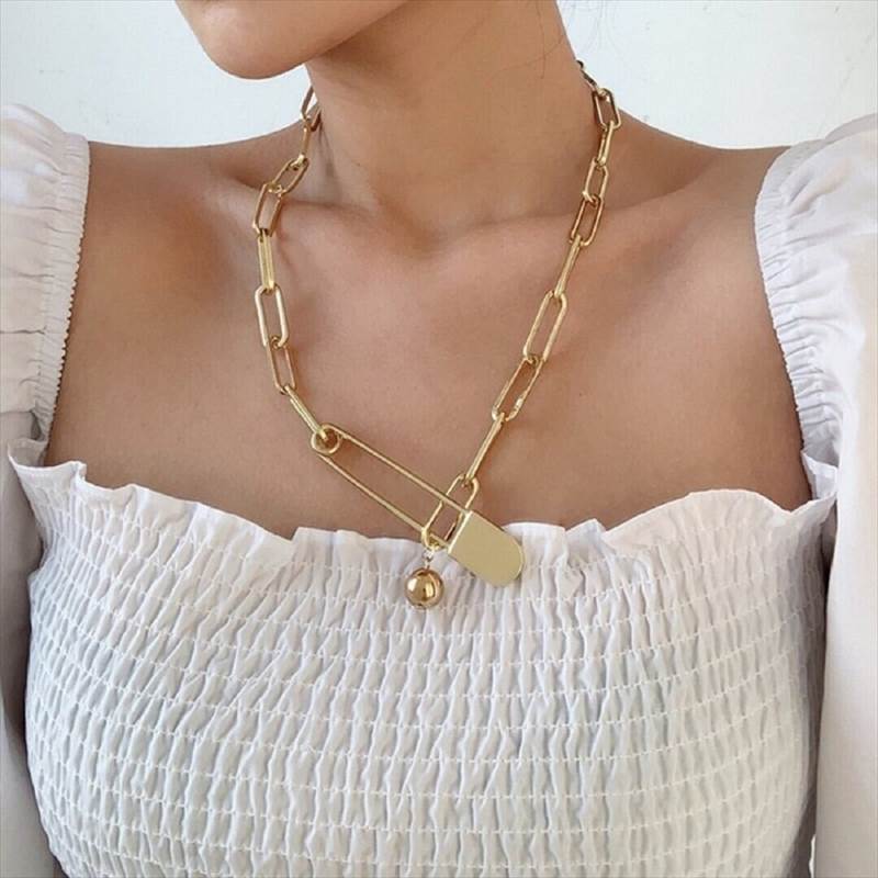 乐天商城 - セーフティピンチェーンネックレス レディース カジュアル エレガント オールシーズン ユニセックス デート パーティー レストラン ガーデン ショッピング 合コン カフェ フリーサイズ ゴールド