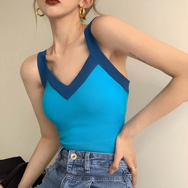 Camisoles - 2カラーヘミングキャミソール バイカラー レディース ノースリーブ スリム フェミニン 伸縮性 かわいい カジュアル おしゃれ ガーリー エレガント 夏 秋 OL 学生 ショッピング ライブ カフェ 重ね着 コーデ レイヤード