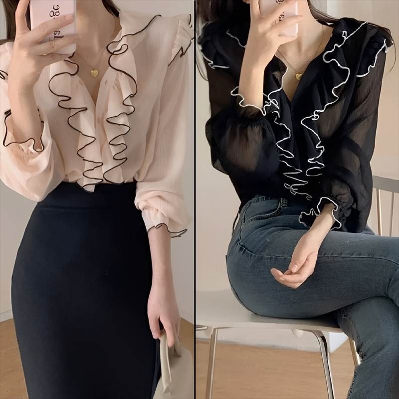 ラッフルブラウス2カラーレディース...