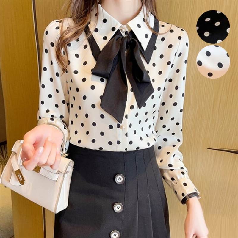 フロントリボンバイカラードットブラ...