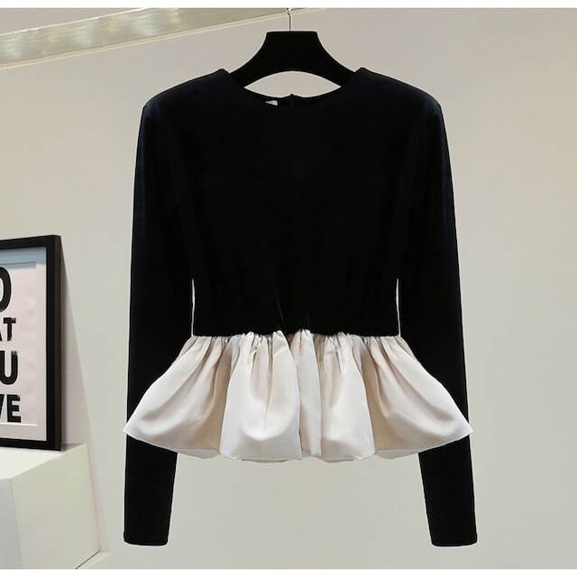 樂天商城 - ベロア切り替えフリルトップス レディース かわいい 大人可愛い きれいめ カジュアル 上品 おしゃれ こなれ感 エレガント ベーシック ビジネス OL 通勤 学生 学校 デート お泊まり パーティー 女子会 コーデ 楽ちん