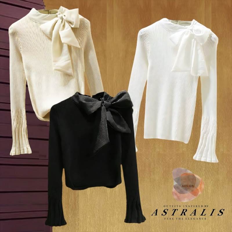 乐天商城 - 3色展開 シフォンリボン ケーブルスリーブニット レディース セーター ニット りぼんタイ スリム フェミニン リボン ケーブルニット 伸縮性 大人可愛い 上品 おしゃれ ガーリー エレガント フォーマル ラブリー ラグジュアリー 無地 秋 冬 プレゼン オフィス お出かけ