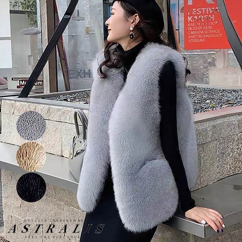 樂天商城 - 3色 フェイクファーベスト レディース ファーベスト 秋 冬 フェイクファー ショート丈 ジレ ベスト ボアベスト 毛皮コート 防寒 ブルゾン ふわふわ 暖かい 前開き ノースリーブ ノーカラー ストレート スタンダードシルエット フェミニン ふっくら 大人可愛い シンプル