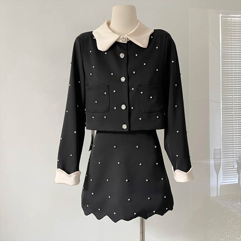 Kirakira long sleeve set up セットアップ 上品 韓国 量産型 地雷系 綺麗 春 秋 ミニ ミニ丈 ショート丈 上品 セクシー 2点セット 長..