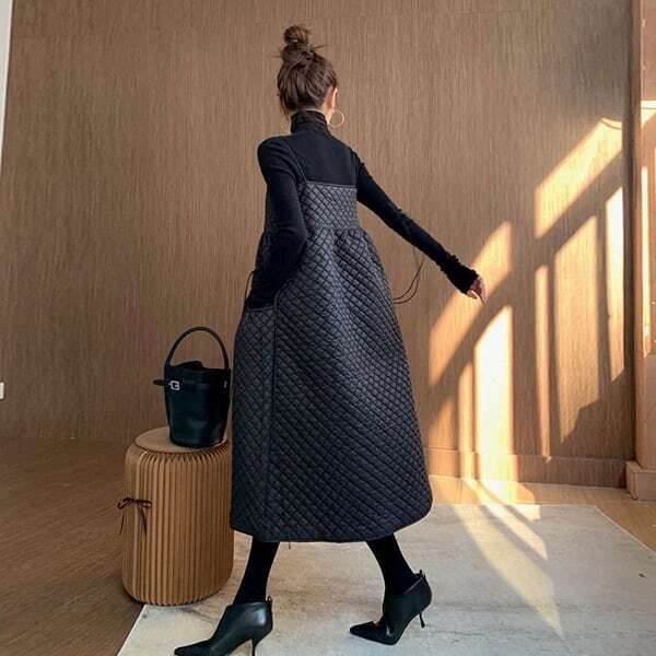 乐天商城 - ハイウエストキルティングワンピース レディース かわいい 大人可愛い きれいめ シンプル 上品 おしゃれ 個性的 存在感 学生風 ロマンティック ナチュラル オフィス ビジネス OL 通勤 学生 学校 通学 部活 デート お出かけ 休日 ホテル お揃い 韓国 モテ 清楚 トレンド