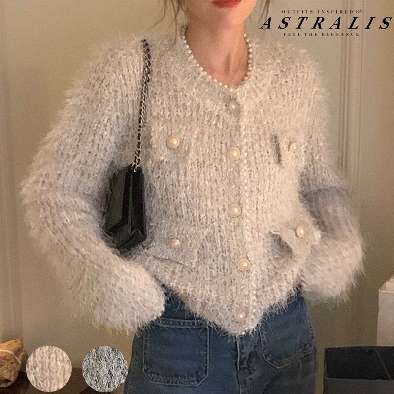 2カラーパールトリムシャギーニット...