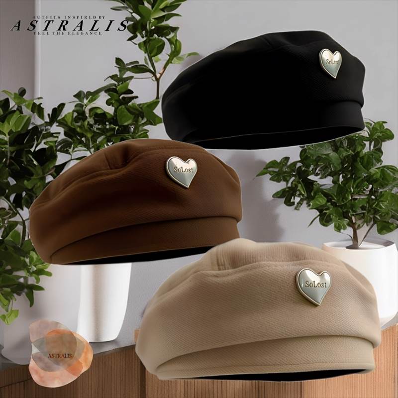 選べる3色 ロストハートモチーフベレー帽 ハット 小物 LostHeartモチーフ 異素材ミックス かわいい カジュアル 上品 大人女子 ガーリー フレンチ シンプル 無地 シーズンレス イベント ショッピング カフェ