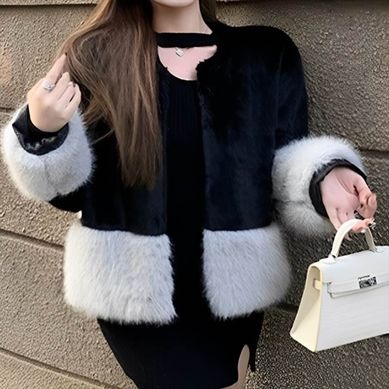 樂天商城 - ツートンカラーファーコート レディース コート アウター 羽織 ミディアム ハーフ 長袖 ラグラン ラウンドネック ノーカラー ストレート ふっくら バイカラー ボア フェイクファー きれいめ 上品 おしゃれ エレガント モダン フォーマル 無地 冬 お出かけ ホテル