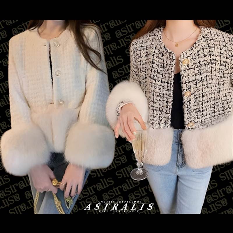 樂天商城 - ファー フレンチジャケット2color レディース ジャケット 羽織 ノーカラージャケット 長袖 ラウンドネック ノーカラー ストレート ふわふわ フェイクファー かわいい きれいめ カジュアル 上品 ガーリー エレガント 無地 冬 通勤 通学 お出かけ ショッピング カフェ