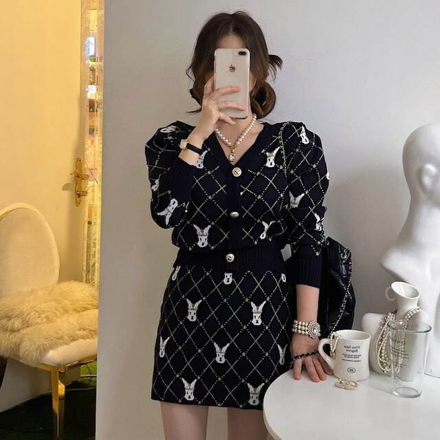 樂天商城 - チェック×ラビットニットセットアップ レディース かわいい 大人可愛い きれいめ 上品 おしゃれ かっこいい こなれ感 個性的 エレガント 都会的 ナチュラル オフィス ビジネス OL 通勤 学生 学校 デート お出かけ お泊まり