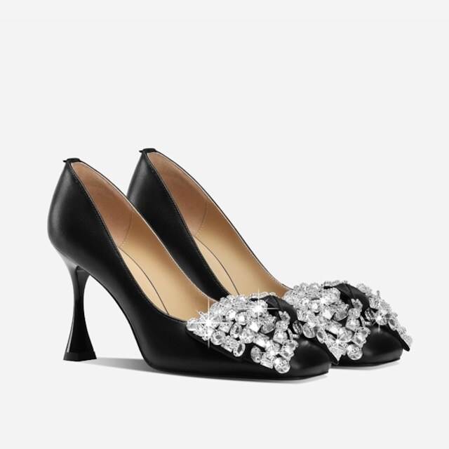 樂天商城 - クリスタルビジューリボンパンプス レディース かわいい 大人可愛い きれいめ 上品 おしゃれ かっこいい こなれ感 個性的 エレガント 都会的 ナチュラル オフィス ビジネス OL 通勤 学生 学校 デート お出かけ お泊まり