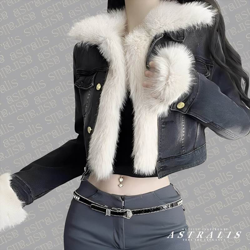 フェイクファーデニムジャケットレデ...