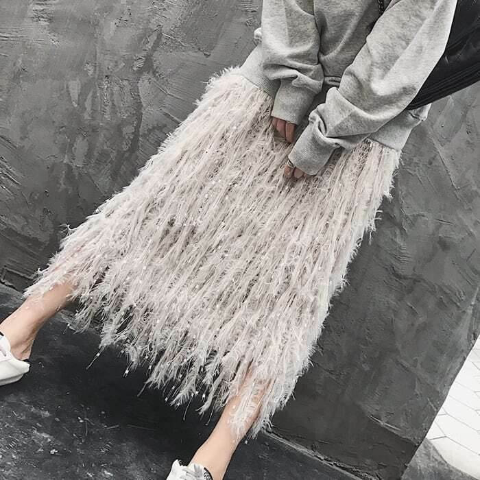 フリンジニットスカートレディースス...