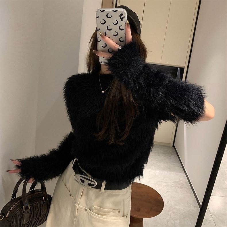 乐天商城 - レディース トップス ニット プルオーバー スリーブ取り外し 2WAY ラウンドネック もこもこ ふわふわ ふっくら フェイクファー 厚手 ラフ ルーズ 個性的 主役級 存在感 ラブリー キュート ロマンティック ナチュラル 冬 ママ OL 学生 デート お出かけ アウトドア 公園